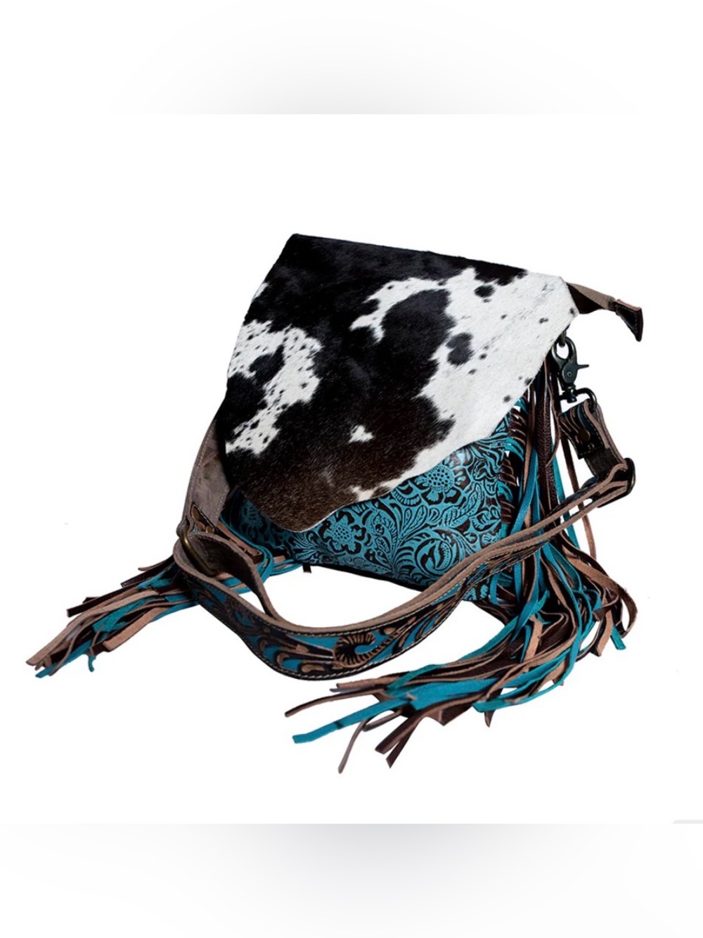 Myra Cobal Blue Concealed Carry Hairon Calf Hair Leather Crossbody Fringe